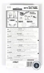 Rückseite der Verpackung mit mehrsprachiger Anleitung zum Klingenwechsel und Sicherheitshinweisen
