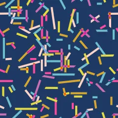 Vollständige Rapportdarstellung des Konfetti-Tape-Musters auf Marineblau ohne Maßstab und Logo.