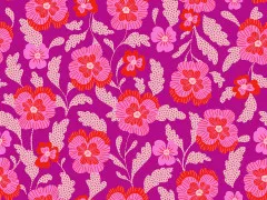 Vollständige Rapportdarstellung der pinkfarbenen Stiefmütterchen-Blüten auf Magenta ohne Maßstab und Logo.