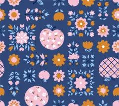 Vollständige digitale Rapportdarstellung des Folk-Art-Apfelmusters.