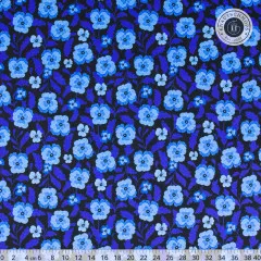 Vollständige Rapportdarstellung der Blüten auf Schwarz mit Knautschmops-Logo, ohne Maßstab.