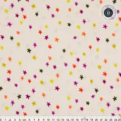 Baumwollstoff Ruby Star Society Starry Spooky Natural mit bunten Sternen in Lila, Orange, Gelb und Oliv auf Creme
