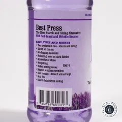 Rückseitenetikett mit Produkteigenschaften-Liste und Barcode der Best Press "Lavender Fields".