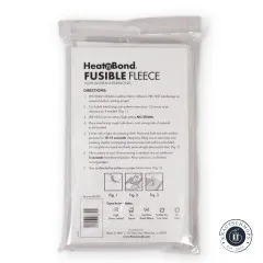 Verpackungsrückseite mit Anwendungshinweisen und Pflegesymbolen für HeatnBond Fusible Fleece.