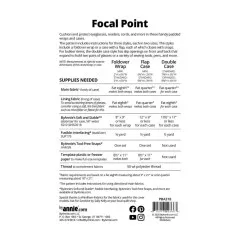 Rückseite der Schnittmusterhülle mit Kurzbeschreibung, Maßtabelle und Materialliste für „Focal Point“.