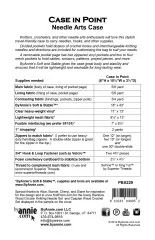 Rückseite des Schnittmusters mit Beschreibung und Materialliste für die 8 x 10,5 x 3,5 Zoll große Case-in-Point-Tasche.