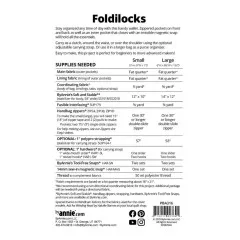 Rückseite der Schnittmusterhülle „Foldilocks" mit Beschreibung, Materialliste für die Größen Small und Large sowie Artikelnummer PBA316.