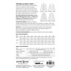 Rückseite der Schnittmusterhülle mit Vorder- und Rückansicht der Jacke in den Varianten A und B sowie Maßtabelle.