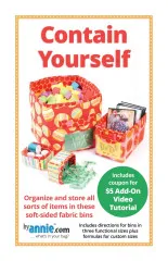 Packungsfoto des ByAnnie's Schnittmusters Contain Yourself: Stoffkörbe in mehreren Größen, gefüllt mit Spielzeug und DVDs.