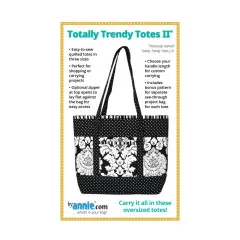 Packungsfoto des ByAnnie's Schnittmusters Totally Trendy Totes II: gesteppte Shopper-Tasche in Schwarz-Weiß-Damast mit verstellbaren Trägern.