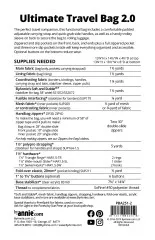 Rückseite der Anleitung mit Materialliste, Maßangaben und Produktbeschreibung.