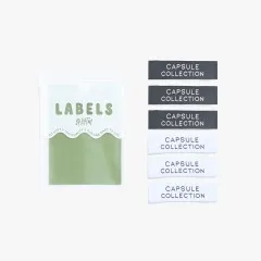Drei schwarze und drei weiße Labels 'Capsule Collection' im Raster angeordnet.