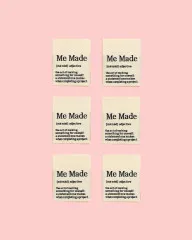 Sechs 'Me Made'-Definitionslabels im Wörterbuch-Design ordentlich aufgereiht