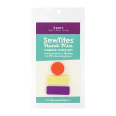 Verpackung des SewTites Hand Mix mit orangem Dot, gelbem Lite-Bar und lila Mini-Pin