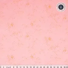 Großzügiger Musterausschnitt des Speckled-Stoffs in Balmy mit Zentimeter-Maßband zum Größenvergleich.