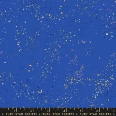 Blauer Baumwollstoff Ruby Star Society Speckled Blue Ribbon mit goldenen und bunten Farbsprenkeln, mit Maßstab