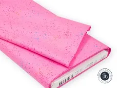 Gefalteter Stoffballen der Ruby Star Society Speckled-Kollektion in Flamingo mit Herstelleretikett am Rand.