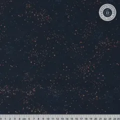 Größerer Musterausschnitt des Speckled Stoffs in Teal Navy mit 25-cm-Maßband zur Veranschaulichung der Sprenkelverteilung.