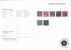 Übersichtsseite mit Stoffanforderungen, Farbmustern und Yardage-Angaben zum Quilt Spring in Purple