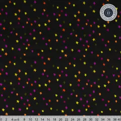 Stoffausschnitt Starry Spooky Black über 40 cm Breite mit Lineal, bunte Sterne auf Schwarz