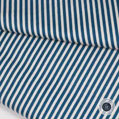 Diagonal drapierter Riley-Blake-Streifenstoff in Coastalblue mit sichtbarer Stofffalte.