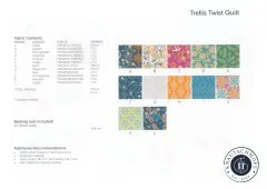 Anleitungsseite mit Stoffübersicht A bis L, Meterangaben und Empfehlungen für den Trellis Twist Quilt