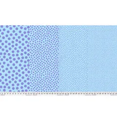 Ganze Stoffbreite Stones Blurple mit Verlauf von großen zu feinen lila Punkten auf hellblauem Grund