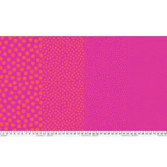 Ganze Stoffbreite Stones Pinkerberry: Farbverlauf von großen zu winzigen orangen Punkten auf Pink