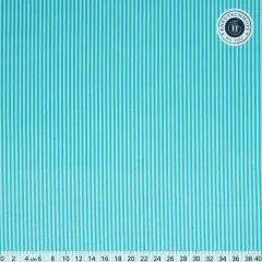 Türkis gestreifter Baumwollstoff Tonal Stripe Peacock flach ausgebreitet mit Zentimeter-Lineal