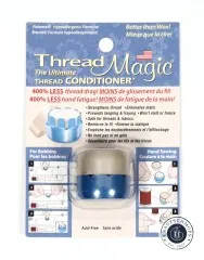Taylor Seville Thread Magic Round Fadenaufbereiter in blau-weißer Blisterverpackung mit Anwendungshinweisen