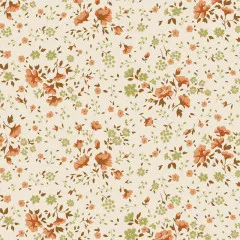 Tilda Stoff Ellie mit orangefarbenen Blüten und olivgrünen Akzenten
