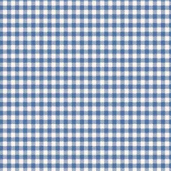 Tilda Widebacks Gingham Baumwollstoff in Blau und Creme mit klassischem Karo-Muster.