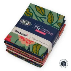 Starling Fat Quarter Bundle: grünes Blumen- und Vogelmuster-Stoff mit Banderole "FQ fabric wonders – 17 Fat Quarters", Starling von Maureen Cracknell