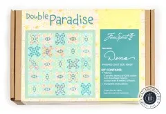 Deckel der Double-Paradise-Quiltset-Box von oben fotografiert mit Produktabbildung und Kit-Inhalt