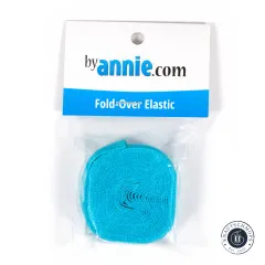 Verpacktes Fold-Over-Elastic in Parrot Blue mit byAnnie.com-Etikett, gerade von vorne