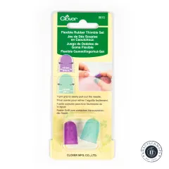 Verpackung des Clover Gummifingerhut-Sets in gerader Frontalansicht mit Größenangaben 14mm und 16mm