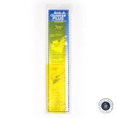 Vorderseite der Verpackung mit blau-gelbem Add-A-Quarter-Plus-Etikett im Klarsichtbeutel.