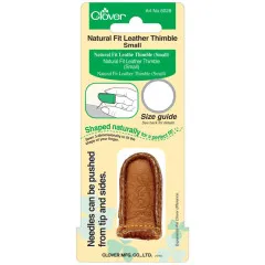 Die Verpackung des Lederfingerhuts mit Anwendungshinweis und Produktfoto im Überblick.