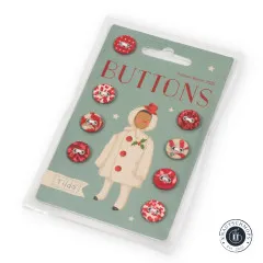 Verpackung der Tilda-Knöpfe Merry Little Christmas 12mm, schräg drapiert mit Wintervogel-Motiv