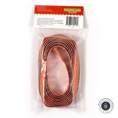 Rückseite der Verpackung mit Artikelnummer SASSKIT 017J, Barcode und Produktbeschreibung: 3 Yards orange-weiß gestreiftes Reißverschlussband Größe #5 mit Zähnen in Nickeloptik.