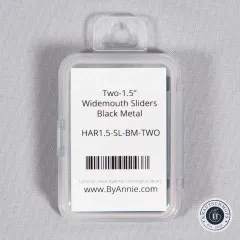 Verpackungsetikett mit Artikelbezeichnung und Barcode der ByAnnie's 1,5-Zoll-Slider in Schwarzmetall
