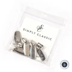 Reißverschlussläufer in transparenter Verpackung mit Simply-Classic-Markenkarte.
