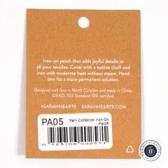 Rückseite der Verpackungskarte mit Bügelanleitung, Artikelnummer PA05 und Barcode.
