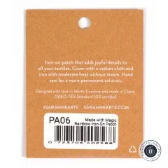 Rückseite der Verpackungskarte mit Bügelanleitung, Artikelnummer PA06 und Barcode.