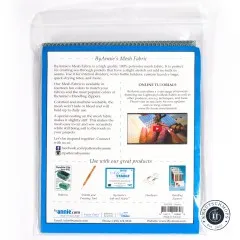 Rückseite der Verpackung mit Produktbeschreibung, Tutorial-Hinweis und Barcode zu ByAnnie's Lightweight Mesh in Pewter.