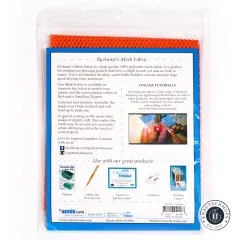 Rückseite der Verpackung mit Produktbeschreibung, Tutorial-Hinweis und Barcode zu ByAnnie's Lightweight Mesh in Pumpkin.
