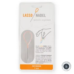 Vorderseite der Verpackung Lasso Nadel Patchwork 1 mm mit Anwendungsskizze