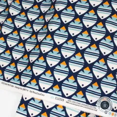 Canvas mit Fischmuster und Webkante mit Aufdruck Ocean Motion by RouCouCou, 100% zertifizierte Bio-Baumwolle