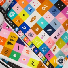 Echte Stoffwebkante mit Schriftzug „Ruby Star Society" und „Selvedge Magic" neben dem Icon-Karomuster.