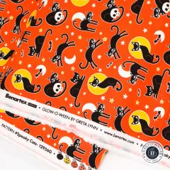 Webkante mit Aufdruck Benartex Kanvas Glow-O-Ween by Greta Lynn, Pattern Spooky Cats 12956G